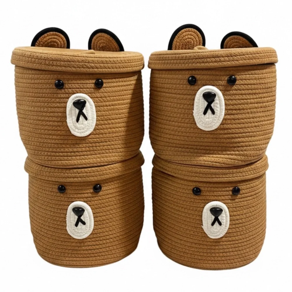 Foldable woven rope bear storage basket